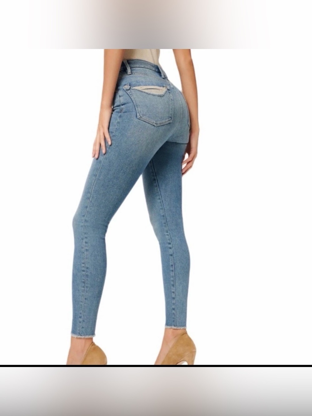Good American Good Legs Skinny Jeans size 6/28 booty-shaping raw hem high-rise